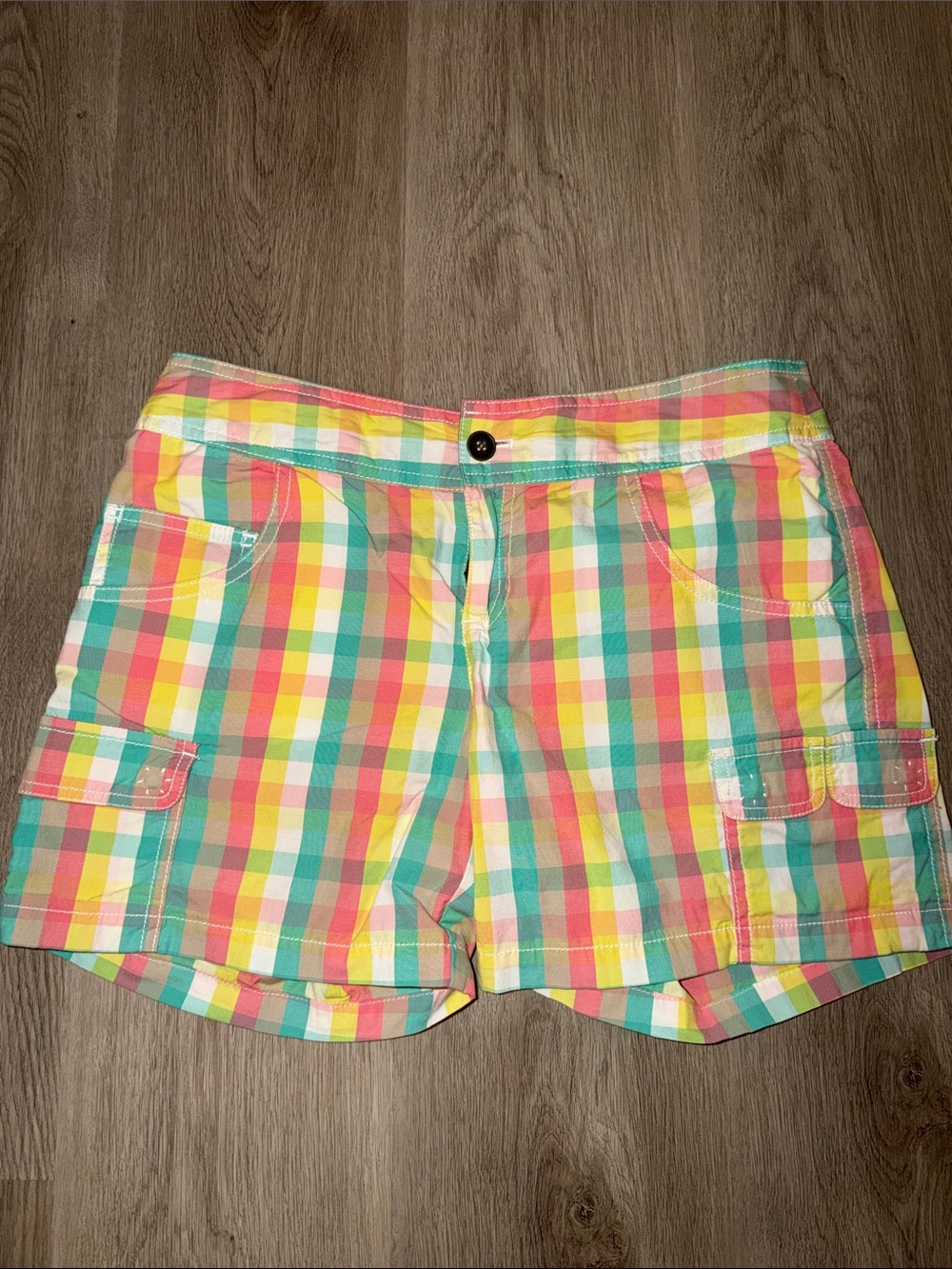 Lucy Multicolor Plaid Cargo Shorts - Pink, Yellow, Green, Blue